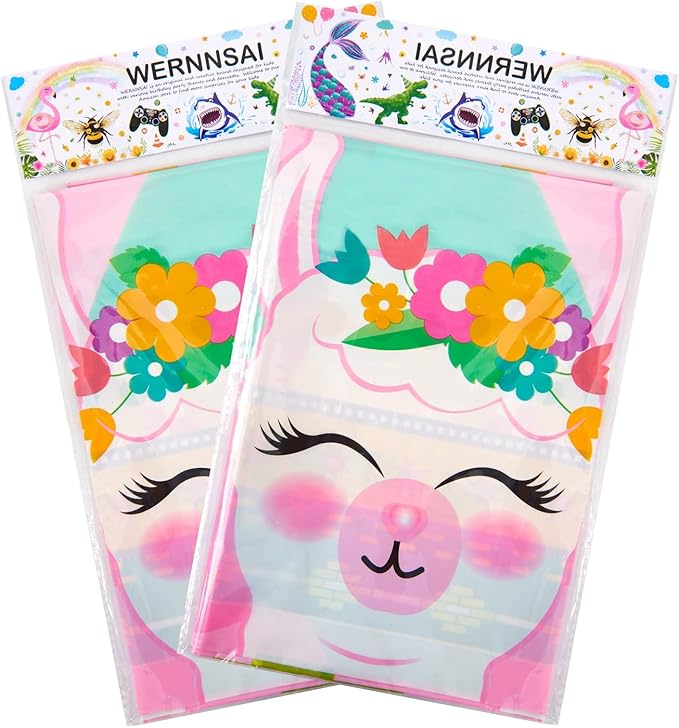 WERNNSAI 2 PCS Llama Table Cloth - Llama Birthday Decorations Alpaca and Cactus Tablecloth Cactus Party Decorations for Kids Girls Pink Birthday Party Supplies 54'' x 108''
