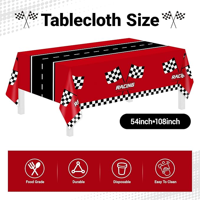 Childom 102 PCS Racing Car Tableware Sets,Race Car Birthday Party Supplies,Disposable Racing Tablecloths,Plates Cups Napkins,Cars Themed Tableware Set for Boys Birthday,Kids Parties,Racing Party Decor