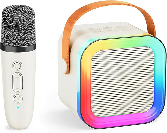 Mini Karaoke Machine for Kids & Girls with 1 Wireless Microphone, Portable Bluetooth Speaker, Christmas Birthday Gift Toy for Boys Toddlers Ages 3, 4, 5, 6, 7, 8, 9, 10, 11, 12+ Years Old (Cream - 1)