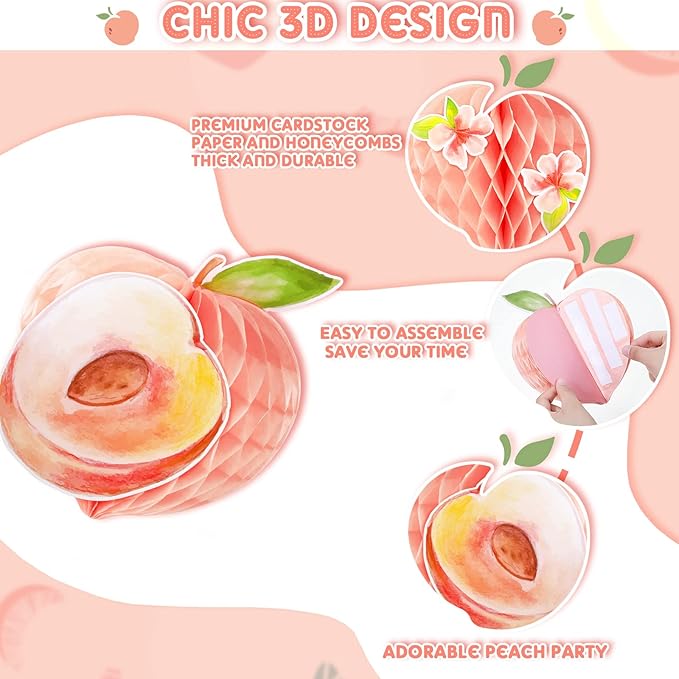 Spakon 9 Pcs Peach Birthday Party Decorations Peach Honeycomb Centerpieces Table Decorations for Wedding Birthday Party Supplies