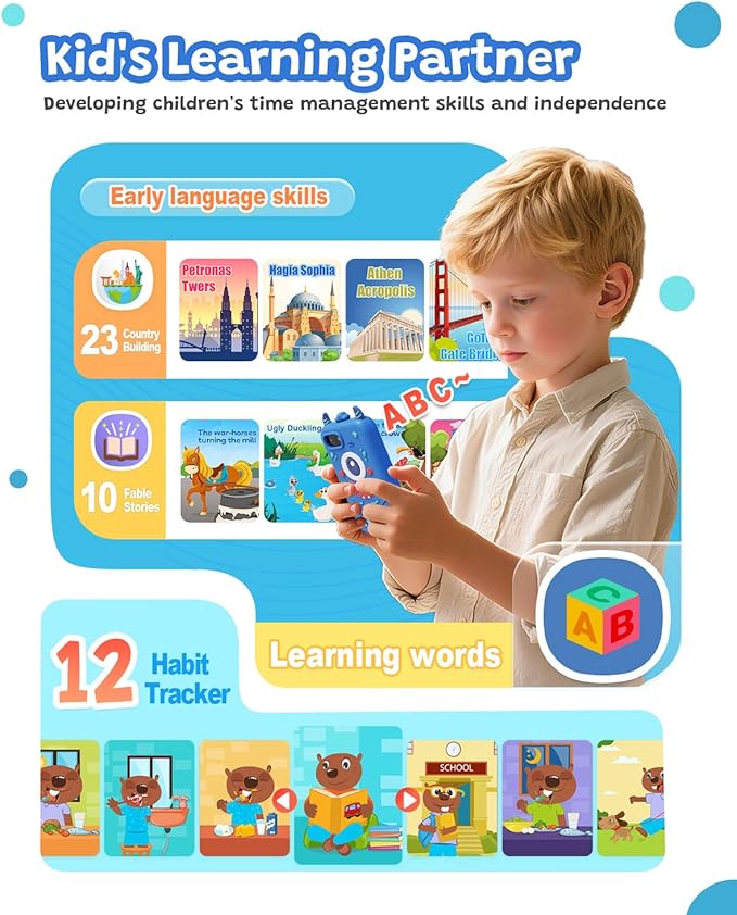 Kids Phone with Dual Camera, 3.5'' Touchscreen Kids Smart Phone for Boys Age 3-10 Christmas Birthday Gifts, Educational Toys Phone with Music Player, Habit Tracker, ABC Learning