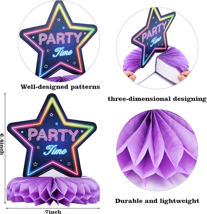 9-Piece Glow Neon Party Decoration Honeycomb Centerpieces for Tables Let's Glow Honeycomb Decorations Tabletop Centerpiece Sign for Glow in Dark Party Baby Shower