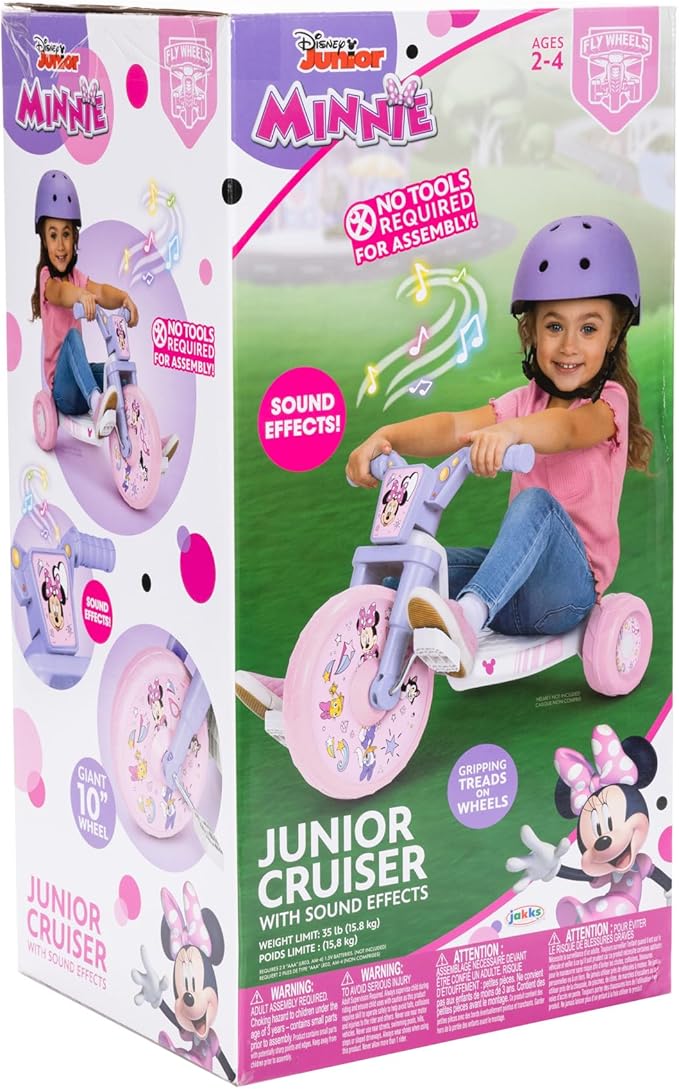 Daniel Tiger's Neighborhood Minnie Ride-On 10" Fly Wheels Junior Cruiser Tricycle with Sounds - Toddler Bike Trike, Ages 2-4