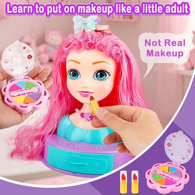 4-in-1 Doll Head for Hair Styling Kids-9Inch,41pcs Hair Salon Toys Makeup Kit Princess Accessories Pretend Play Toys Birthday Gifts for 3-8 Year Old Girls