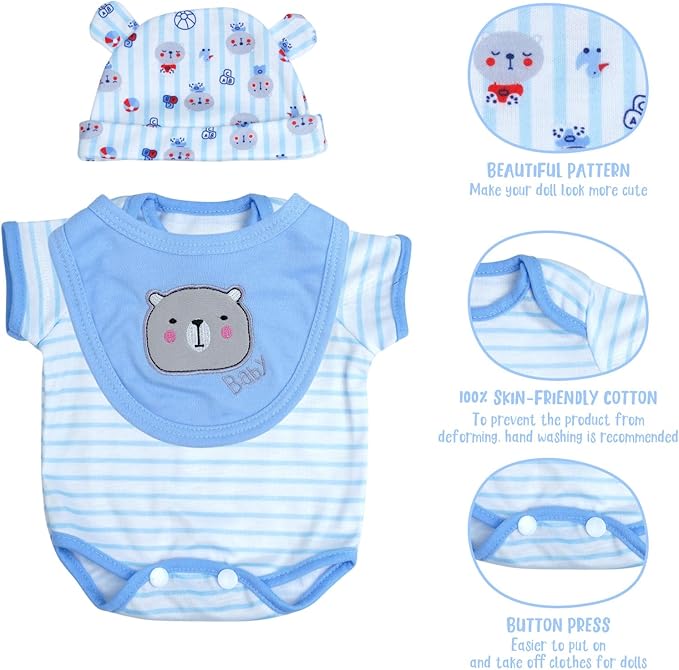 BABESIDE Reborn Baby Doll Accessories for 17–22 Inch Dolls,13 Pcs Baby Doll Clothes and Bear Gift Set Includes Bassinet, Doll Clothes, Pacifier, Bottle, Bear Toy for Kids Ages 3+