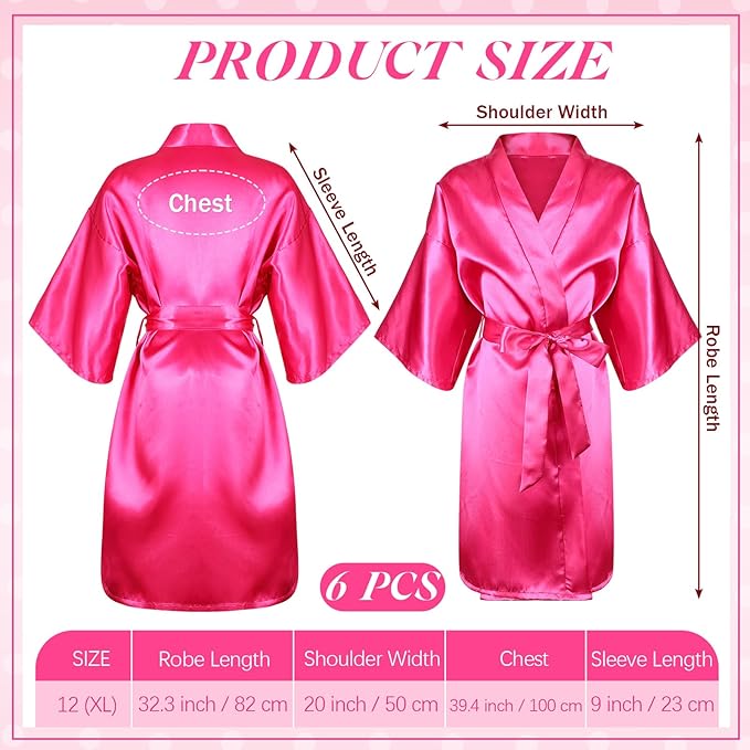 24 Pcs Kids Spa Party Supplies Includes 6 Spa Party Robes 6 Basins 6 Makeup Headband 6 Towels for Sleepover Bath (Rose Red)