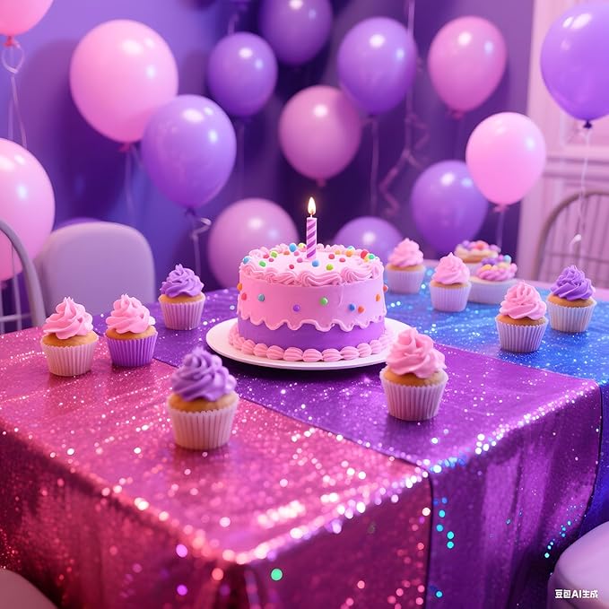 3 Pcs Kpop Holographic Tablecloth for Birthday Party Pink Purple Blue 54"x108" Witch and Princess Themed Movie Decoration Wedding Iridescent Metallic Plastic Glitter Laser Table Covers