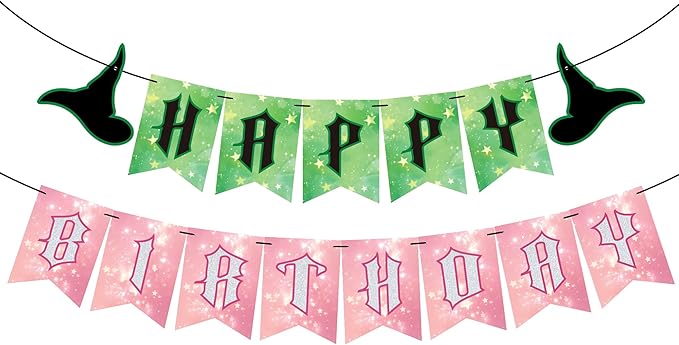 OHOME Witch Party Decorations - Pink and Green Happy Birthday Banner for Halloween Birthday Party Decorations Supplies | Witch Themed Decor Backdrop Photo Booth Props