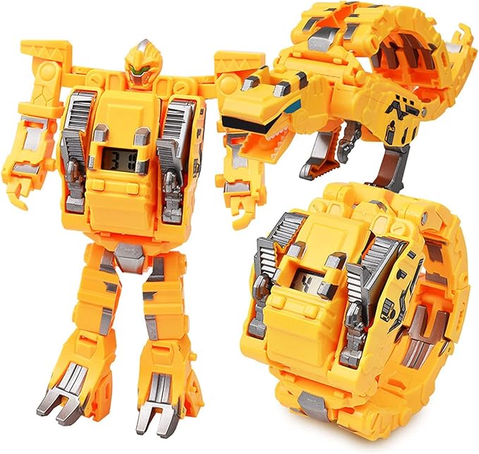 Transformer Dinosaur Watch Robot Toys,Deformation Electronic Watch Dinosaur Animal Robot Action Figure Toys for Adult Kids Boys Girls (Yellow)