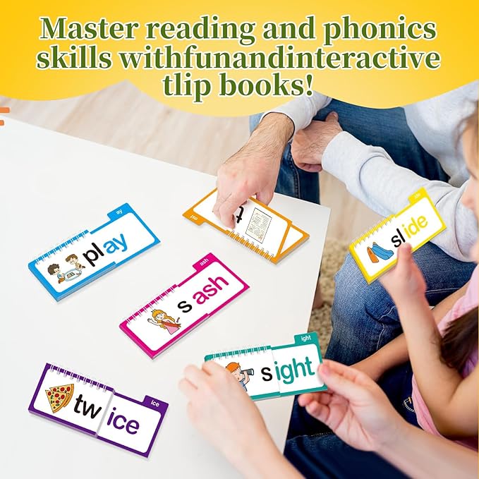 30 Read Word Families Learn to Read Flash Cards Set, Phonics and Sight Words with Activity Book, Read and Rhyme Flip Activity Book,ABC Vocabulary Flashcards Reading Games