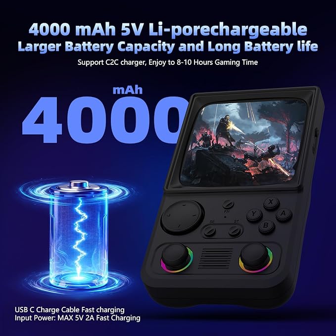 R36TMAX Retro Handheld Game Console, 4.0'' 720x720 IPS Screen, 64GB Supports 18000+ Classic Games, EmuELEC System Supports WiFi Networked Fighting and OTG, 4000mAh, with Portable Case(Gray 64GB)