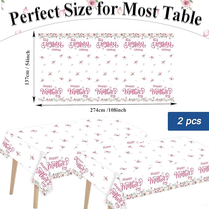 Happy Mother's Day Party Supplies Disposable Paper Plates Napkins Forks Tablecloth for Mother's Day Party Family Dinner Table Decorations Mom's Day Party Table Cover Tableware Set Serve 24