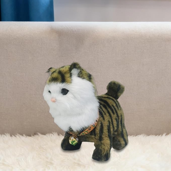 Electronic Walking Cat Toy, Robotic Pet, Vivid, Realistic, with Moving Tail, and, for Children, Brown