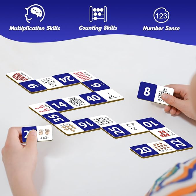 Multiplication Dominoes Set,Math Manipulatives Games for Kids,Counting Toy,Learning Games,Preschool Learning Activities,Homeschool Supplies,Kindergarten Classroom Must Haves,1st 2nd 3rd Grade