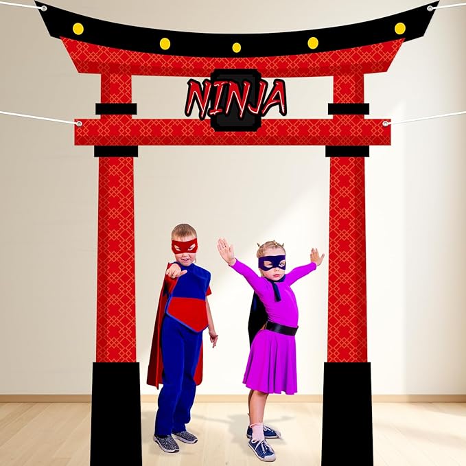 Ninja Birthday Party Decorations Door Banner Party Supplies Kidz Ninja Themed Door Hanging Warrior Theme Backdrop Banner for Kids Boys Girl Karate Birthday Decor