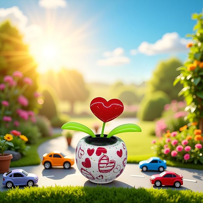 Red Solar Powered Dancing Figurines Toy - Solar Dance Flower, Shaking Head Ornament Car Dashboard Decoration Gift for Fun and Relaxation,Heart Swing Dancing Flower in Pots, Learning and Education