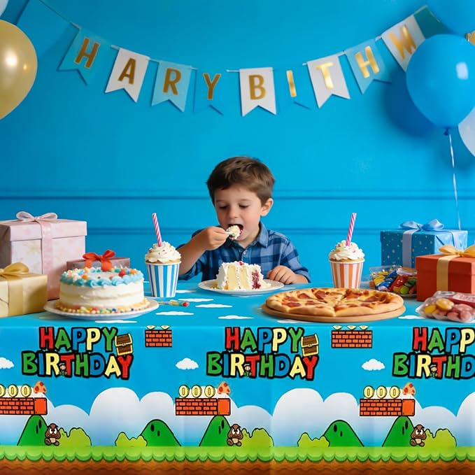 3pcs Video Games Tablecloth,Plastic Disposable Super Cartoon Brother Tablecloth for The Kids Birthday Party Supplies,54 * 108 Inches