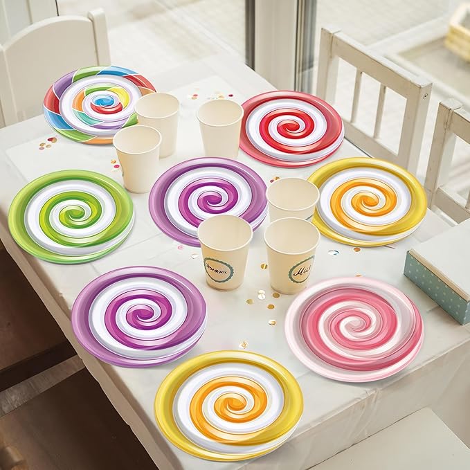 48Pcs Candy Themed Paper Plates for Candyland Party Decorations 7" Colorful Lollipop Candy Disposable Paper Dinner Plates for Sweet Shop Candyland Christmas Birthday Baby Shower Party Supplies