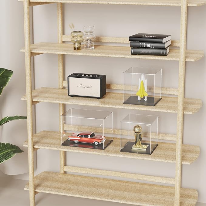 SVENJBB Acrylic Display Case, 6x6x6 Inch Cube Acrylic Boxes for Display, Clear Display Cases with Matte Black Base and Lid for Collectibles and Figures