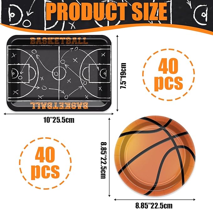Basketball Party Supplies - 80 Pcs 9" Plates Sports Themed Party Decorations Kit for Kid's Birthday Game Day