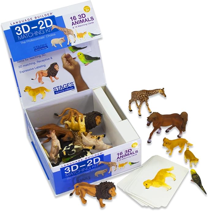 Stages 3D-2D Matching Kit - Language Builder Flashcards with Realistic Toy Figures & Photo Cards for Autism Learning & ABA Therapy