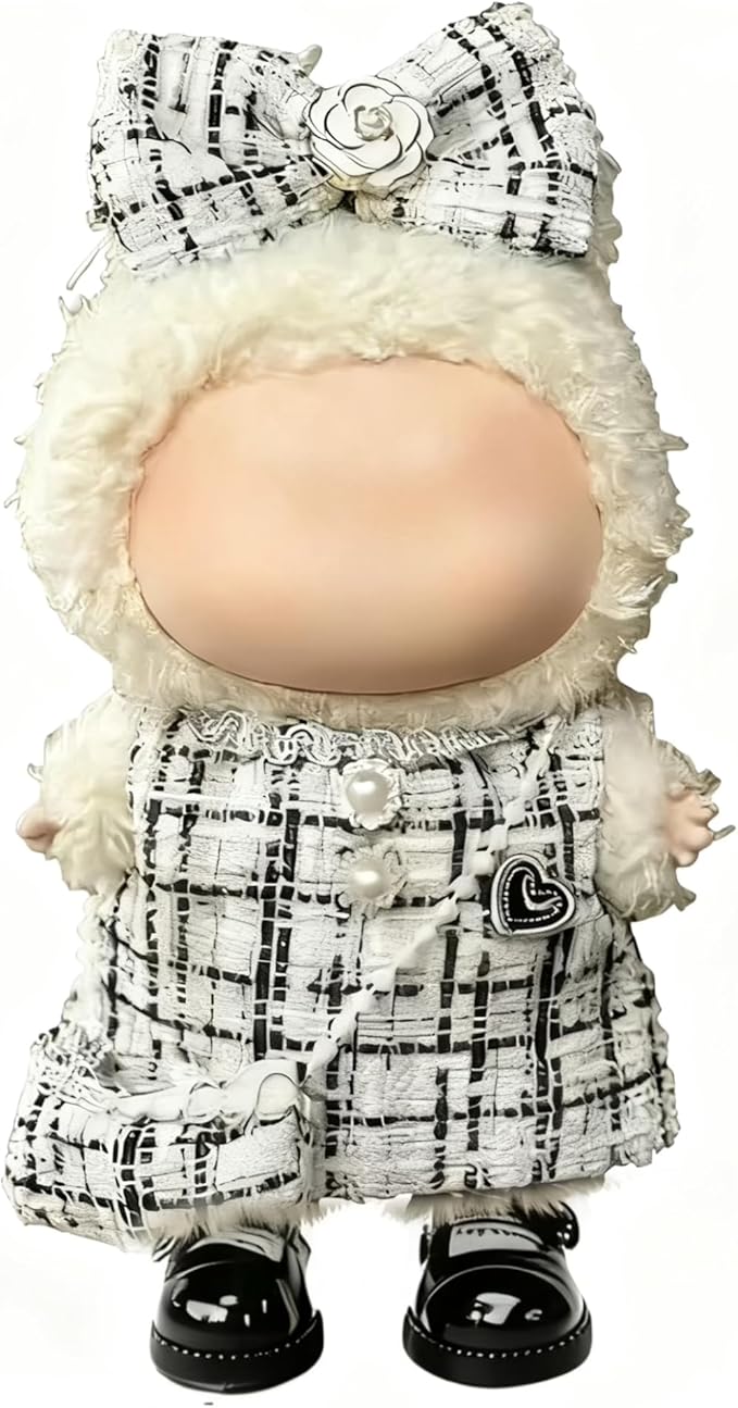 2026 New 17cm Clothes Set, White Plaid Dress Outfit with Mini Bag (Shoes not Include), Stylish Dress and Hairpin Set for 17cm Doll Dress Up, Adorable Doll Accessories (White)
