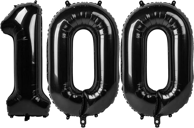 Black Number 100 Balloon 40 inch, 100 Number Balloons, 100th Black Birthday Decorations, 100 Year Old Women Men Party Supplies