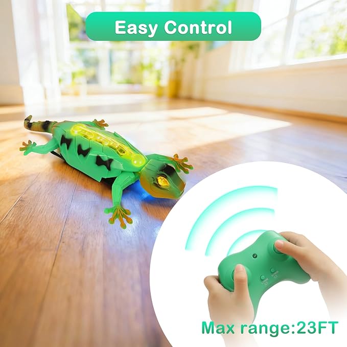 Wall Climbing RC Gecko Lizard, Dual Mode Floor & Wall Driving, Rechargeable Wall Crawler Gecko Robot, Cool Prank for Kids Boy Toys Ages 3+ (Green)