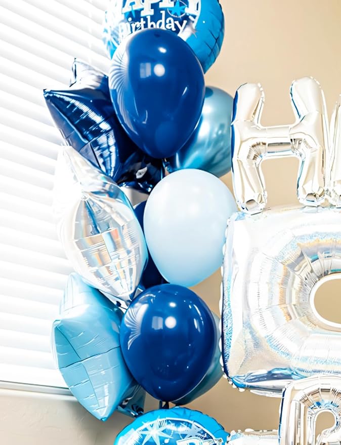 Blue Balloons Set, 60Pcs 12In Graduation Balloons, Metallic Navy Light Blue Balloon, for Boys Birthday, Graduation Decoration 2025, Baby Shower, Wedding, Ocean Theme Party Supplies