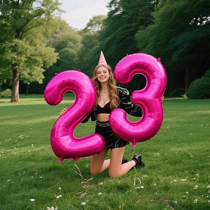 Rose Red Number 3 Birthday 40 Inch Balloons for Girls,Mylar 3 Hot Pink Balloon Number, Big Foil 3 & 1 Helium Number 13 31 Balloon for Women Birthday Party Decorations Anniversary Decor Supplies