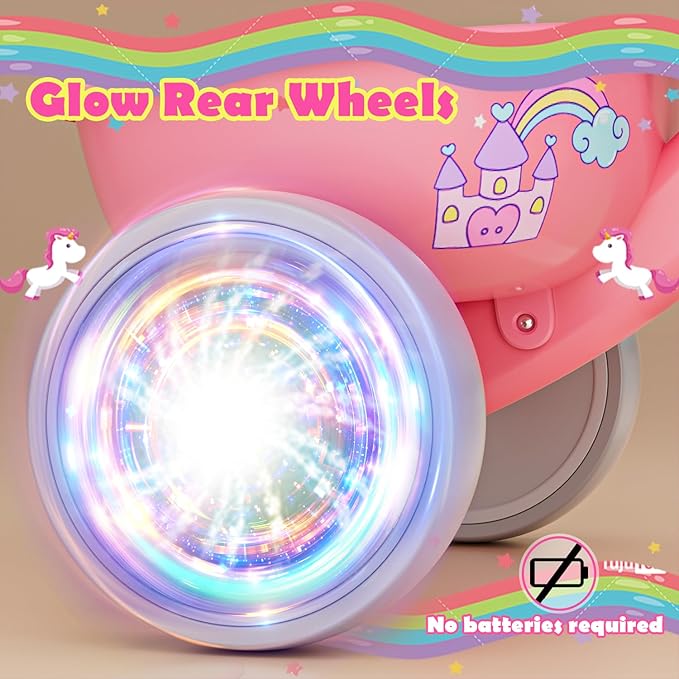 Tricycle for Toddlers 1-3 3-5 Year Olds, Unicorn Toddler Bike Baby Balance Bike with Colorful Lighting Wheels & Large Basket, Birthday Gift and Toy for 1 2 3 4 5 Year Olds Girls