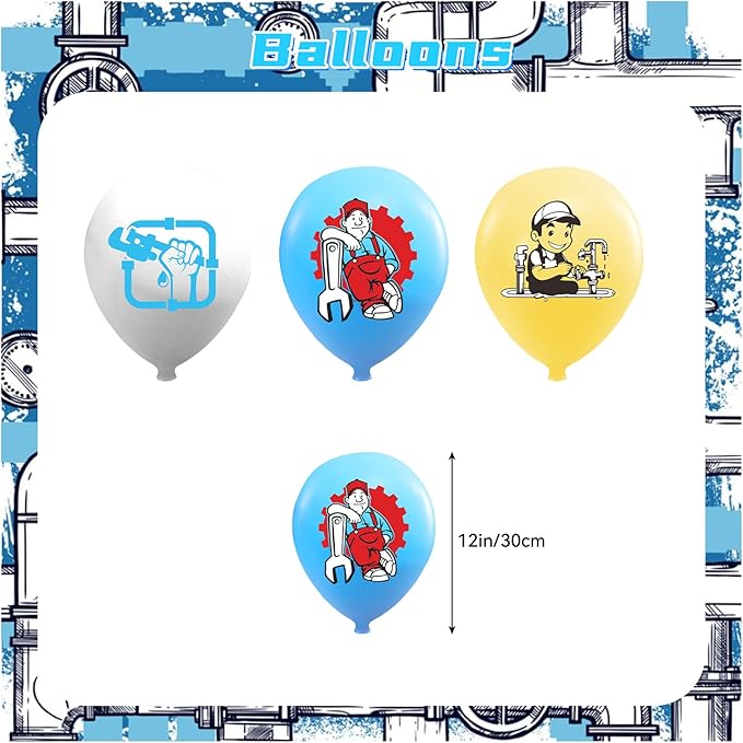 Plumber Theme Party Supplies Plumber Birthday Party Decorations Includes Plumber Happy Birthday Banner Cake Topper Cupcake Toppers Balloons for Plumber Theme Party