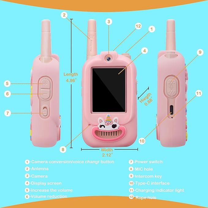 2 Pack Video Walkie Talkies for Kids Rechargeable Digital Toy Walkie-talkies with Camera Long Range for Boys Girls Age 3-5 Children