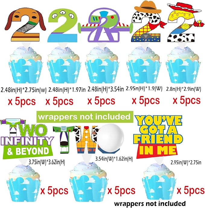 Cartoon Story 2nd Birthday Decorations 40ps Blue Sky and White Cloud Cow Birthday Cupcake Toppers for Boys Girls 2nd Bday Cartoon Story Party Supples Decor (2nd birthday)