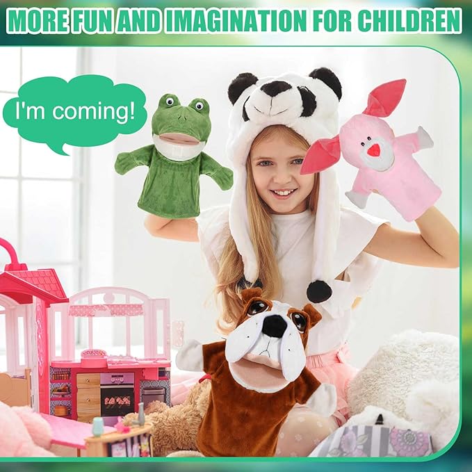 6 Pcs Hand Puppets Animal Hand Puppet with Working Mouth 9.8 Inch Soft Christmas Plush Toy for Toddler Kids Storytelling Teaching Preschool Show Theater Birthday Xmas Gifts(Farm Animals)
