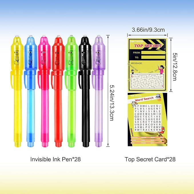 D&N Lifestyle Invisible Ink Pens for Kids, 24-Pack UV Secret Message Pens with Word Search & Maze Cards + Gift Bags, Valentine’s Day Party Favors & Classroom Gifts, Birthday Activities