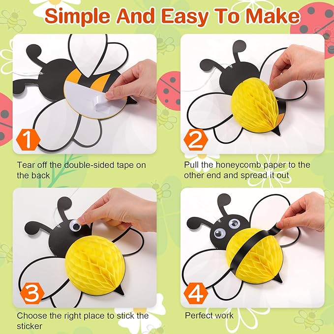Amyhill 12 Pcs Large Bee Birthday Party Decorations Hanging 3D Bee Honeycomb Centerpieces Table Toppers Decoration for Birthday Baby Shower Party Supplies