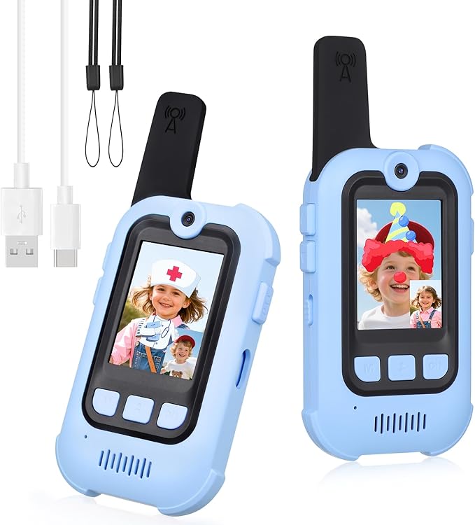 Video Walkie Talkies for Kids 2 Pack, 1000 Feet Long Range Video, Rechargeable Kids Walkie Talkies with Voice Changer Cute Stickers, Indoor Outdoor Gifts Boys Girls Ages 3-12 Camping Hiking Travel