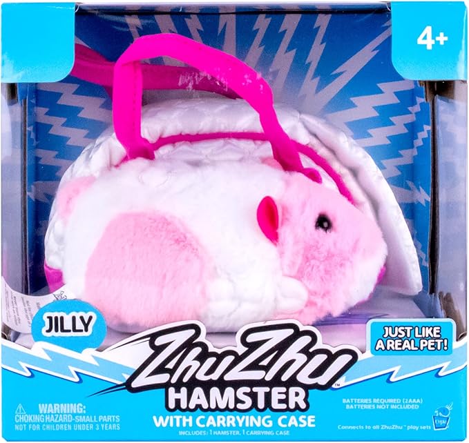 ZhuZhu City Hamster & Quilted Carrier – Jilly The Pink & White Interactive Hamster with 40+ Sounds & Movements – Take Your ZhuZhu Adventures Anywhere!