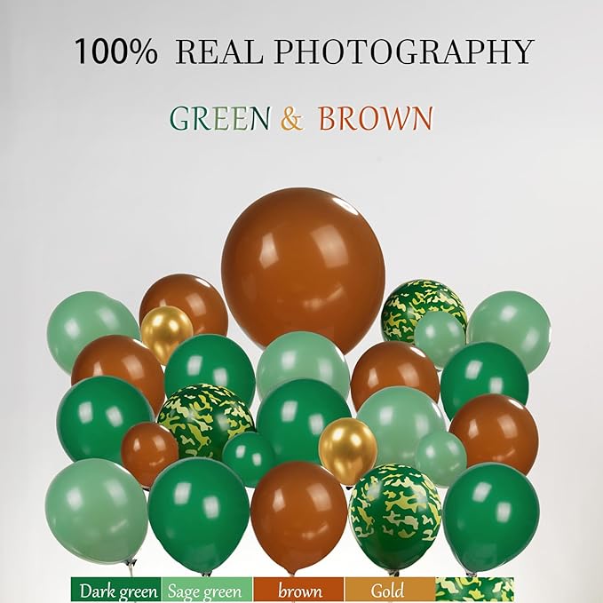 Dinosaur Birthday Decorations include Hunter Green Brown Gold balloon arch & small Dino Foil balloons & banner backdrop & footprint stickers for Kids Boys Jungle Safari Dino 3rd T-Rex Party Supplies