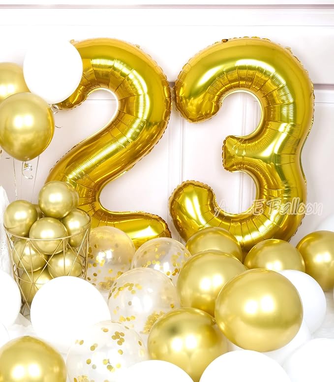 AULE 40 Inch Large 23 Balloon Numbers Gold, Big Foil Number Balloons, Giant Helium Happy 23th Birthday Party Decorations for Man and Women, Huge Mylar 32 Anniversary Party Supplies