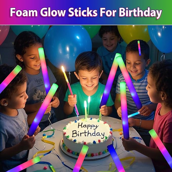 111 pcs Foam Glow Sticks Valentine's Day Party Favors Supplies Flashing Glow Sticks Party Supplies Light Up Baton Wands for Kids, Raves, Birthday, Wedding, Christmas, Children Toy