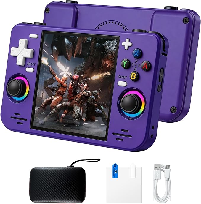 RF40H Retro Handheld Game Console, 4.0 Inch 720x720 IPS Screen, Built-in 18,000+ Classic Game, Portable Hand Held Open Source Linux System, 4000mAh Battery Retro Gaming Console (Black 64GB) (Bule)