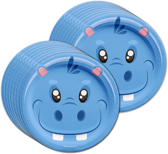 Hippo Birthday Party Supplies - Zoo Animal Party Supplies - Wild Animal Party Supplies | Tableware Set Includes Plates, Napkins and Cups | Kit for 16