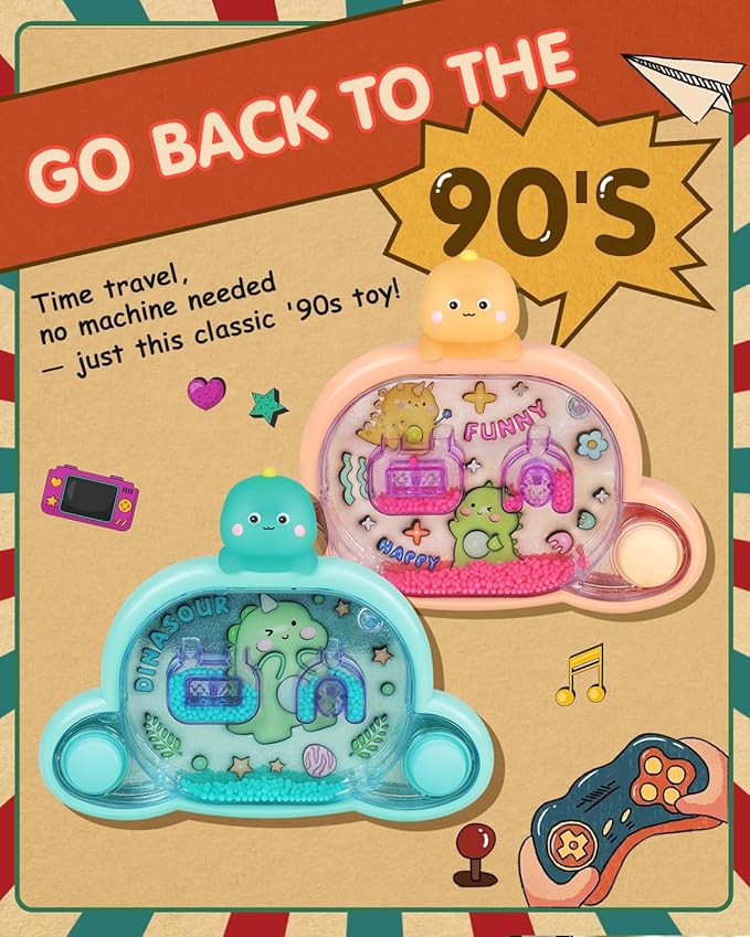 Handheld Water Game with Light - Unicorn & Dinosaur Toys - Water Ball Target Toy for Kids Ages 3+, Retro Fidget, Screen-Free Car Travel Game, Road Trip, Airplane, Portable Autism Gift