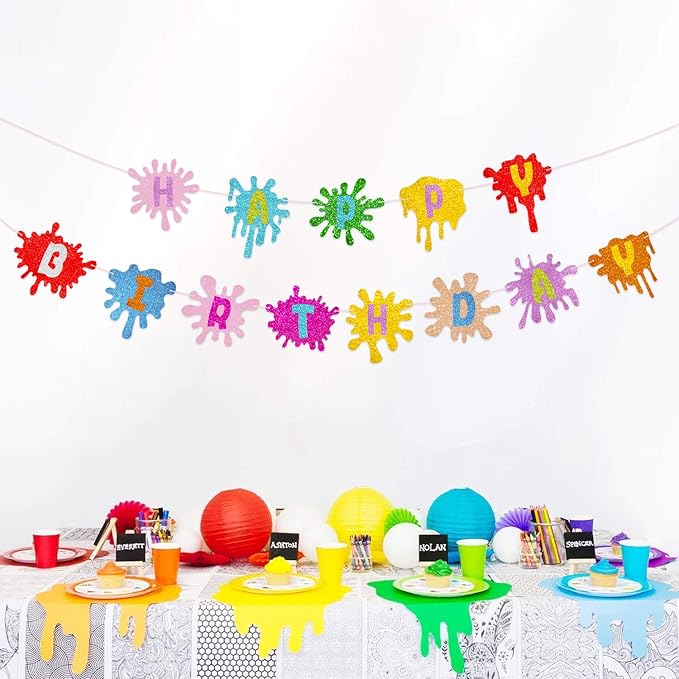 Slime Happy Birthday Banner Painting Pennant for Art Theme Baby Shower Party Decorations Supplies