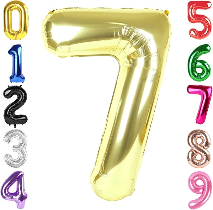 40 Inch Champagne Gold Number 7 Balloon, Giant 7 Number Balloons for 7th Birthday Decorations, Party Supplies for Baby Boy Girl, Champagne Gold Party Decor