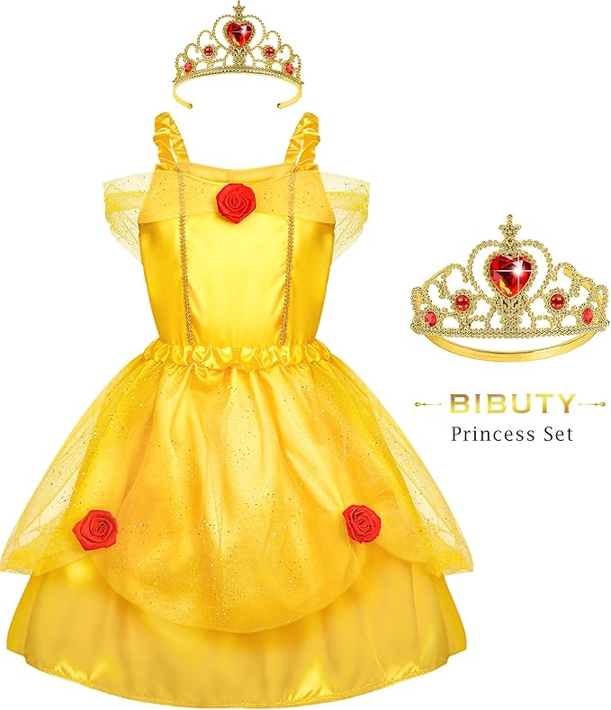 Princess Dress Up Clothes for Little Girls Princess Dresses for Girls, BIBUTY Pretend Play Princess Costume Set with Princess Crown Cape, Princess Toys Cosplay Birthday Party Gift for 3-6 Toddler Girl