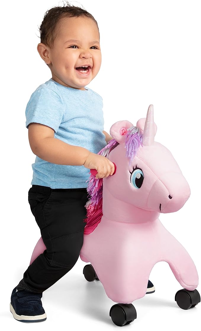 Radio Flyer Shimmer The Magic Unicorn Ride On, Ages 1-3, Interactive Lights & Sounds, Horn Lights Up While Riding, EZ-Glide 360-degree Wheels, Easy Grip Handles, Soft Plush Face, Toddler Ride On Toys