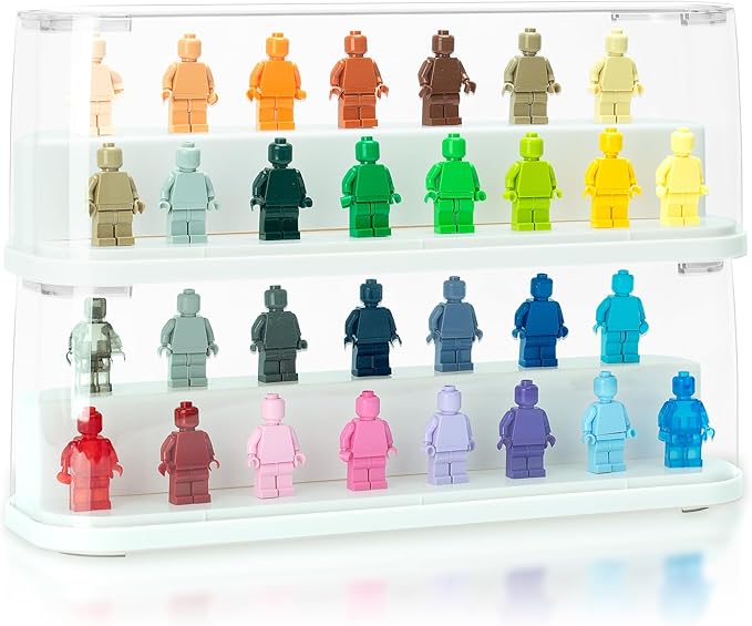 Clear Acrylic Minifigure Display Case 2 Pack Minifigure Action Figures Block with 2 Movable Steps Collection Mini Figures(Minifigures are Not Included)(Beige)